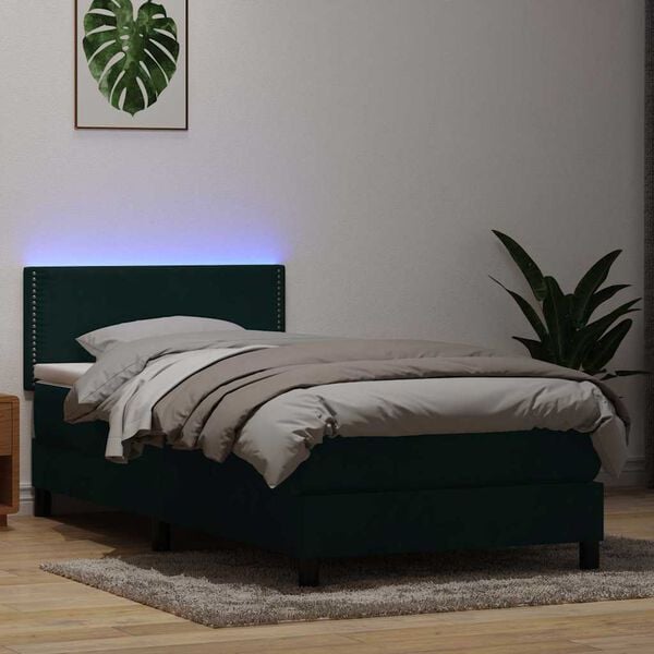 vidaXL Boxspringbett mit Matratze & LED Dunkelgr&uuml;n 80x220 cm Samt