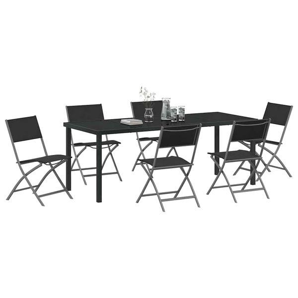 vidaXL Garten Essgruppe 7 pcs Schwarz Pulverbeschichteter Stahl