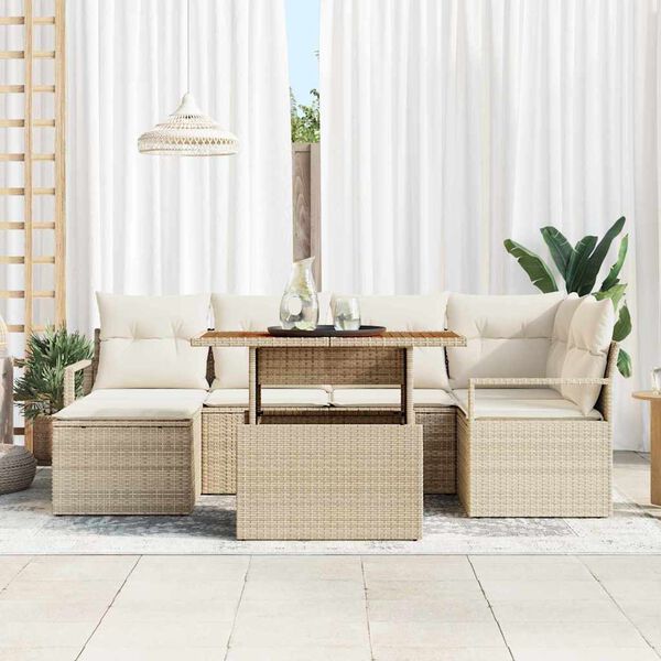 vidaXL Garten Essgruppe mit Kissen 7 pcs Beige und Creme
