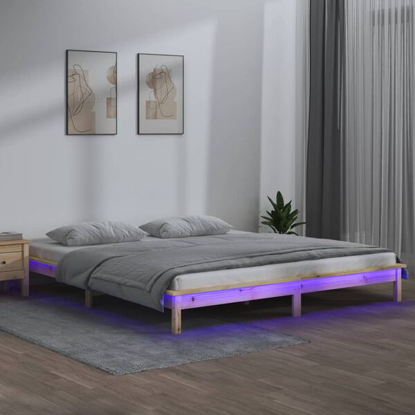vidaXL Massivholzbett mit LEDs 180x200 cm