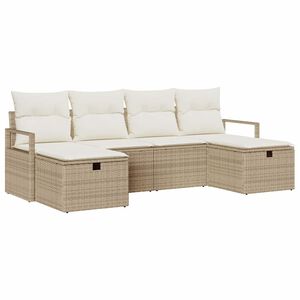 vidaXL Sofa Set 6 Stk. 6-Sitzanzahl Beige und Creme Poly-Rattan