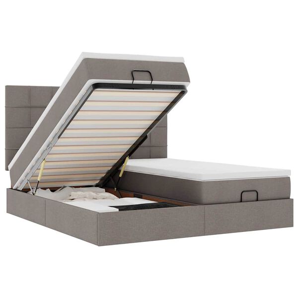 vidaXL Ottoman-Bett mit Matratzen & LEDs Taupe 180x200 cm Stoff