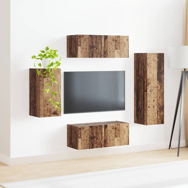 vidaXL TV-Schrankset Wandmontiert 4 pcs Altholz Holzwerkstoff
