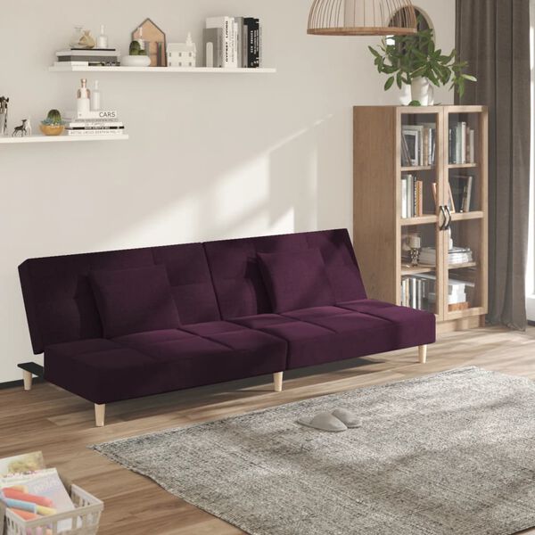 vidaXL Schlafsofa 2-Sitzer mit 2 Kissen Lila Stoff