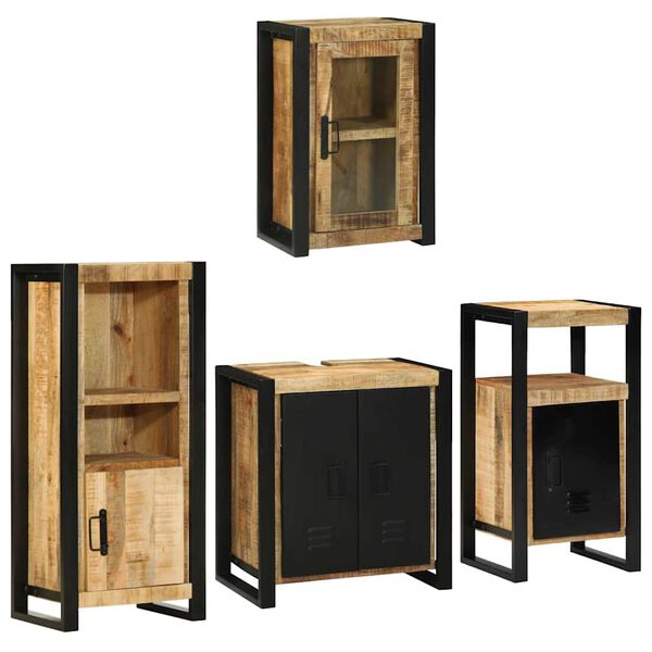 vidaXL Badezimmerm&ouml;bel-Set mit Regal 4 pcs Braun Massives Mangoholz