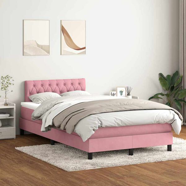 vidaXL Boxspringbett mit Matratze & LED Rosa 120x220 cm Samt