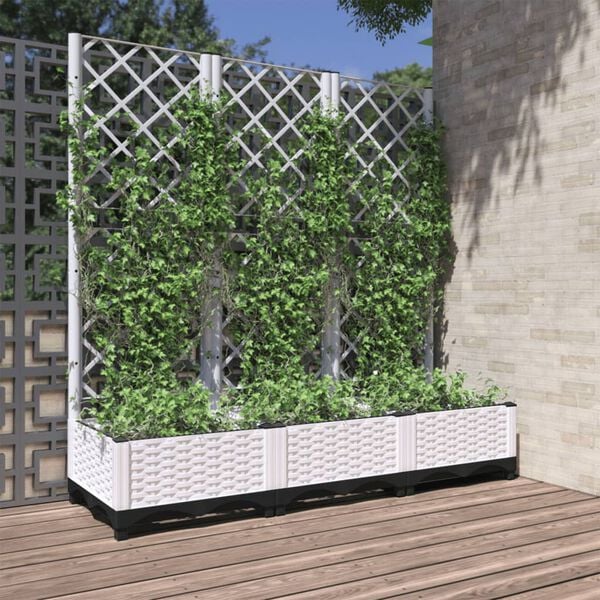 vidaXL Garten-Pflanzgef&auml;&szlig; mit Spalier Wei&szlig; 120 x 40 x 121,5 cm PP