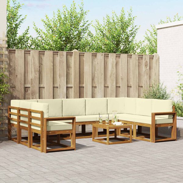 vidaXL Outdoor-Sofagarnitur mit Kissen 10 pcs Natur und Creme
