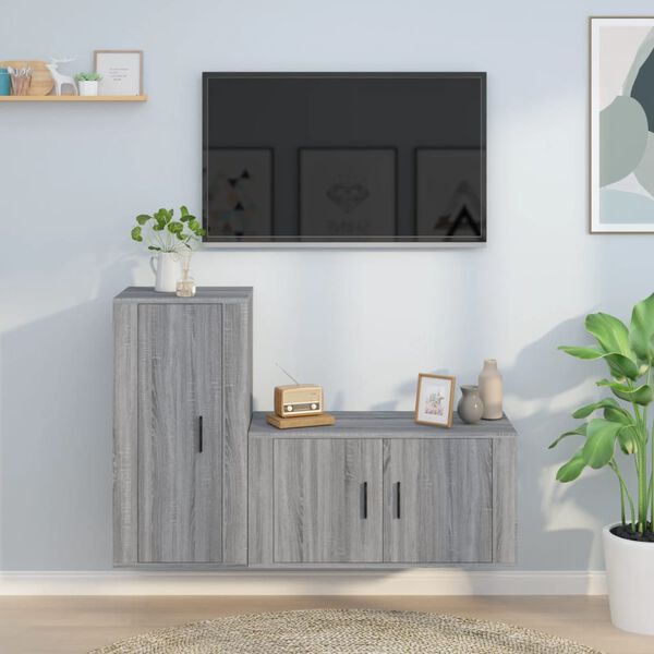 vidaXL 2-tlg. TV-Schrank-Set Grau Sonoma Holzwerkstoff