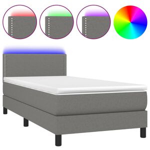 vidaXL Boxspringbett mit Matratze & LED Dunkelgrau 80x200 cm Stoff