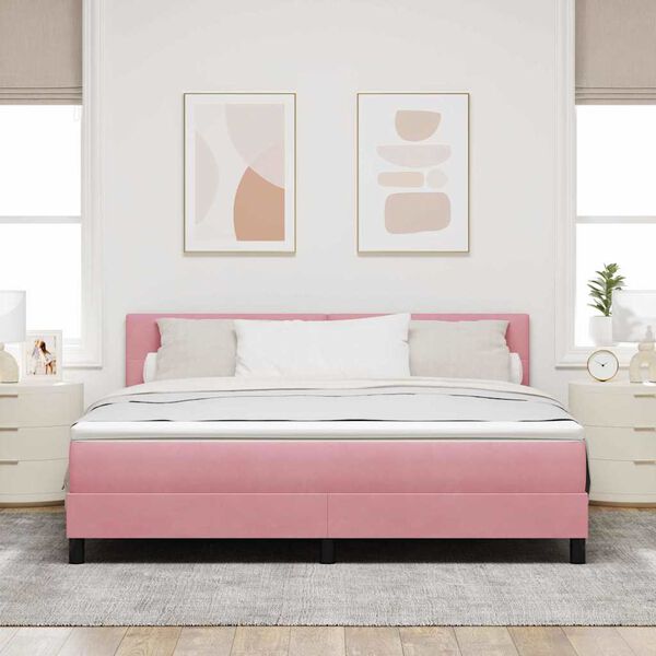 vidaXL Boxspringbett mit Matratze mit Kopfteil Rosa 180 x 200 cm Samt