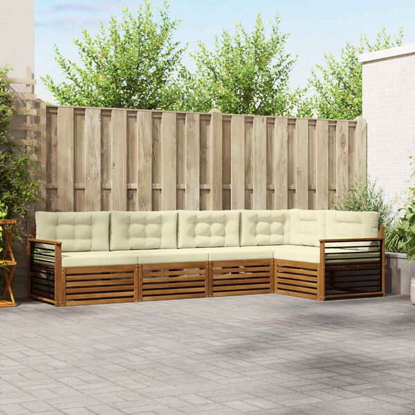 vidaXL Outdoor-Sofagarnitur mit Kissen 5 pcs Natur und Creme