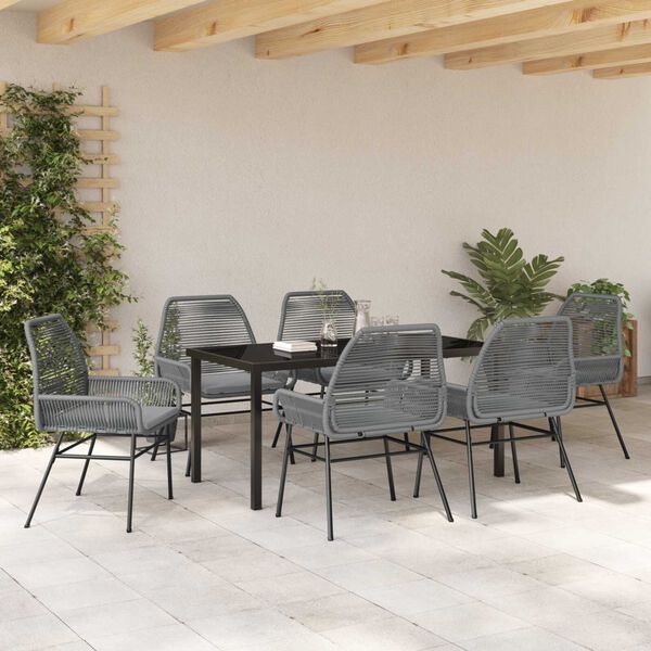 vidaXL Garten Essgruppe mit Kissen 7 pcs Grau Poly-Rattan