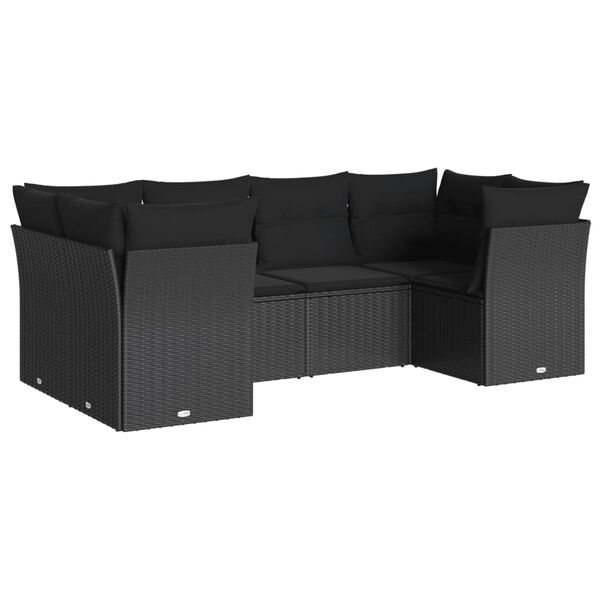 vidaXL 6-tlg. Garten-Sofagarnitur mit Kissen Schwarz Poly Rattan