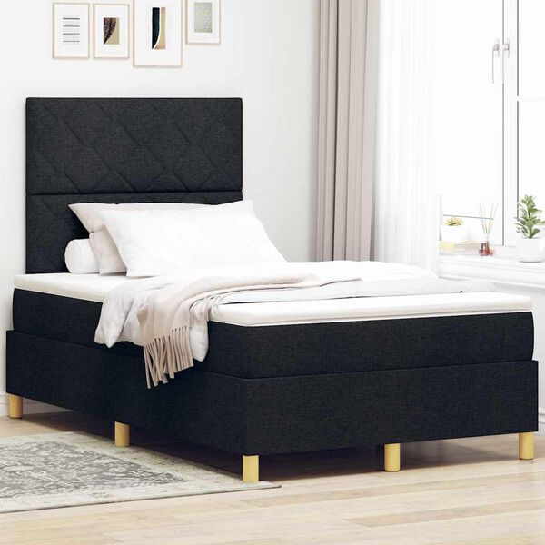 vidaXL LED Boxspringbett mit Matratze Schwarz 120 x 190 cm Stoff