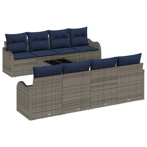 vidaXL Sofa Set 9 stk. 8-Sitzanzahl Grau Poly-Rattan