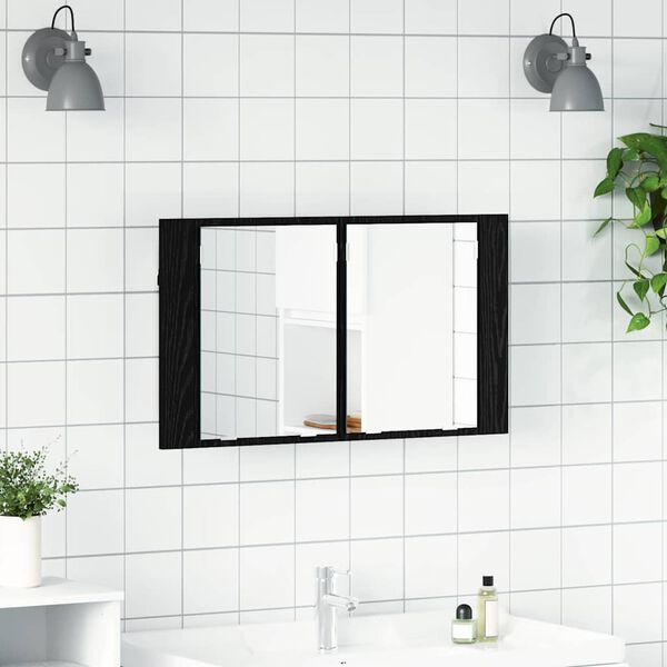 vidaXL Badezimmerspiegelschrank Schwarz Eichen-Optik 80 x 12 x 45 cm