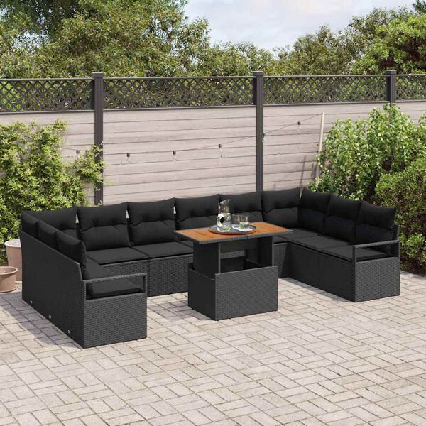 vidaXL Garten-Sofa-Set mit Speicher 11 pcs Schwarz Poly Rattan