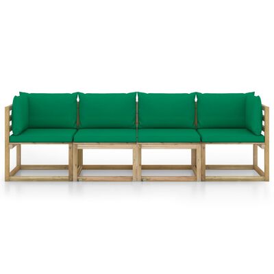vidaXL Gartensofa 4-Sitzer mit Kissen in Grün