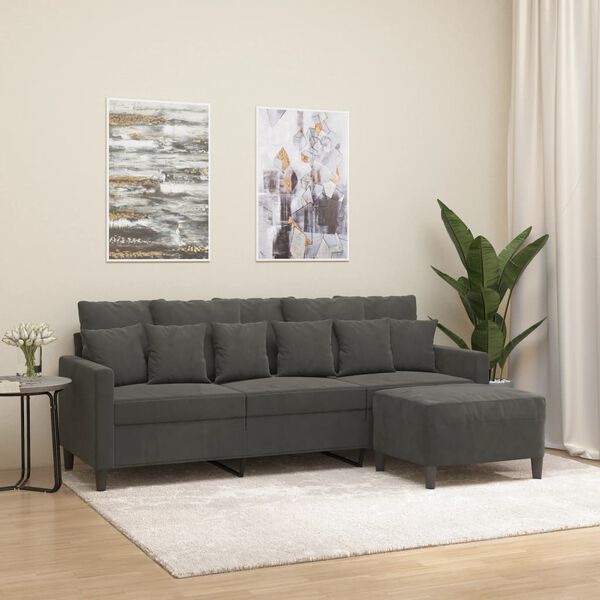 vidaXL 3-Sitzer-Sofa mit Hocker Dunkelgrau 180 cm Samt