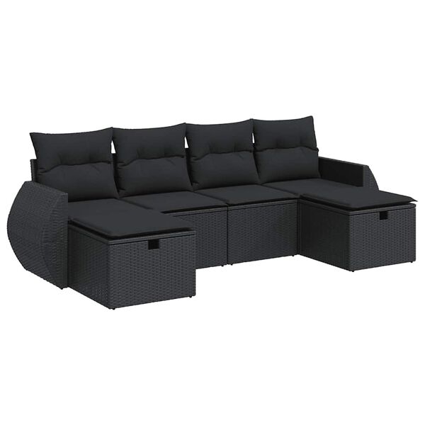 vidaXL 6-tlg. Garten-Sofagarnitur mit Kissen Schwarz Poly Rattan