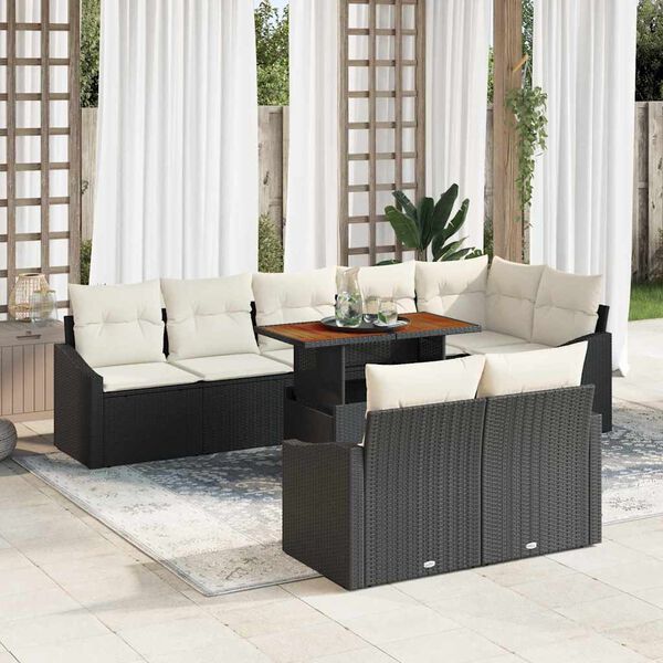 vidaXL Garten-Sofa-Set mit Kissen mit Kissen 9 pcs Schwarz und Creme