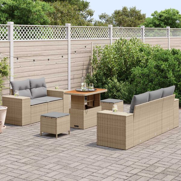 vidaXL Gartensofa-set mit Kissen 8 pcs Beige und Hellgrau Poly Rattan