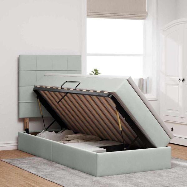 vidaXL Bett mit Stauraum und LED mit LED Hellgrau 90 x 200 cm Samt