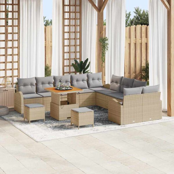 vidaXL Garten-Sofa-Set mit Kissen 13 pcs Beige Poly Rattan