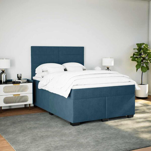 vidaXL Boxspringbett mit Matratze Blau 140x190 cm Samt