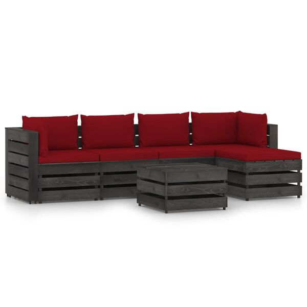 vidaXL 6-tlg. Garten-Lounge-Set mit Kissen Grau Impr&auml;gniertes Holz