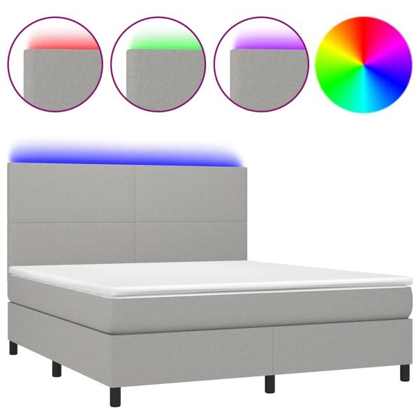 vidaXL Boxspringbett mit Matratze & LED Hellgrau 180x200 cm Stoff