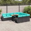 vidaXL 11-tlg. Garten-Sofagarnitur mit Kissen Schwarz Poly Rattan