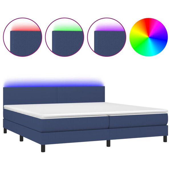 vidaXL Boxspringbett mit Matratze & LED Blau 200x200 cm Stoff