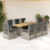 vidaXL 9-tlg. Garten-Essgruppe mit Kissen Grau Poly Rattan