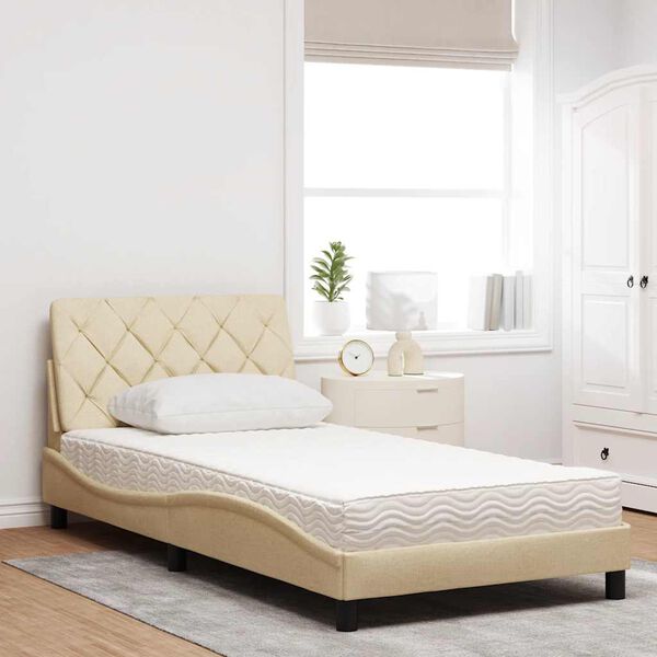 vidaXL Bett mit Matratze Creme 100x200 cm Stoff