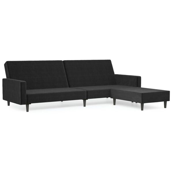 vidaXL Schlafsofa 2-Sitzer mit Fu&szlig;hocker Schwarz Samt