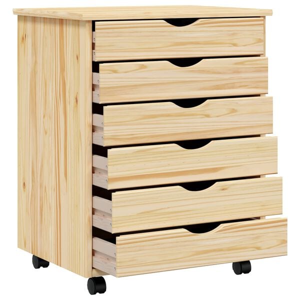 vidaXL Rollcontainer mit Schubladen MOSS Klarlack 53 x 39 x 65,5 cm