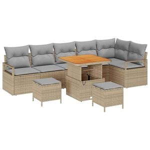 vidaXL Garten-Sofa-Set mit Kissen mit Kissen 9 pcs Beige und Hellgrau