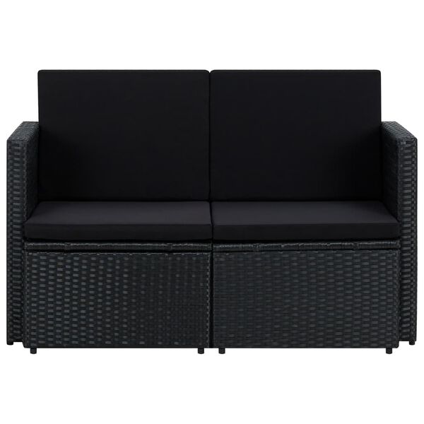vidaXL 2-Sitzer-Gartensofa mit Auflagen Schwarz Poly Rattan