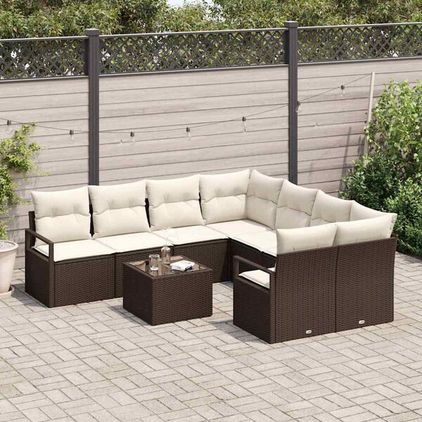 vidaXL Sofa Set mit Kissen 9 pcs Braun und Creme Poly-Rattan