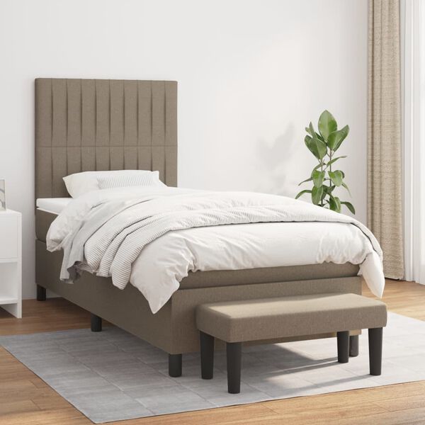 vidaXL Boxspringbett mit Matratze Taupe 90x200 cm Stoff