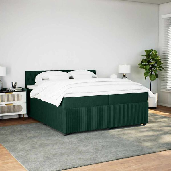 vidaXL Boxspringbett mit Matratze Dunkelgr&uuml;n 200x200 cm Samt