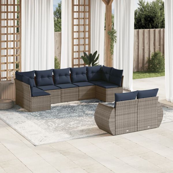 vidaXL 9-teiliges Gartensofa-Set mit Kissen, grau, Polyrattan