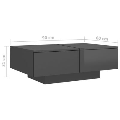 vidaXL Couchtisch Hochglanz-Grau 90x60x31 cm Holzwerkstoff