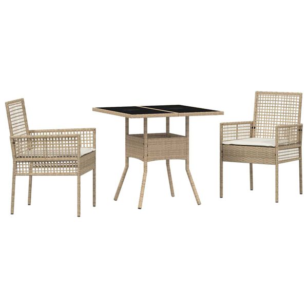 vidaXL Garten Essgruppe 3 pcs Beige Poly Rattan