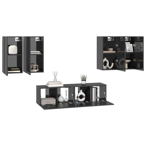 vidaXL 6-tlg. TV-Schrank-Set Hochglanz-Grau Holzwerkstoff