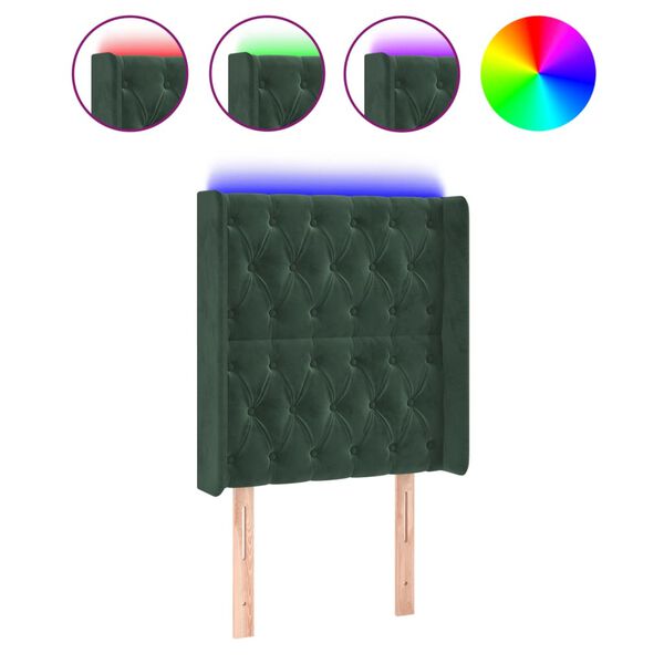 vidaXL LED Kopfteil Dunkelgr&uuml;n 83x16x118/128 cm Samt