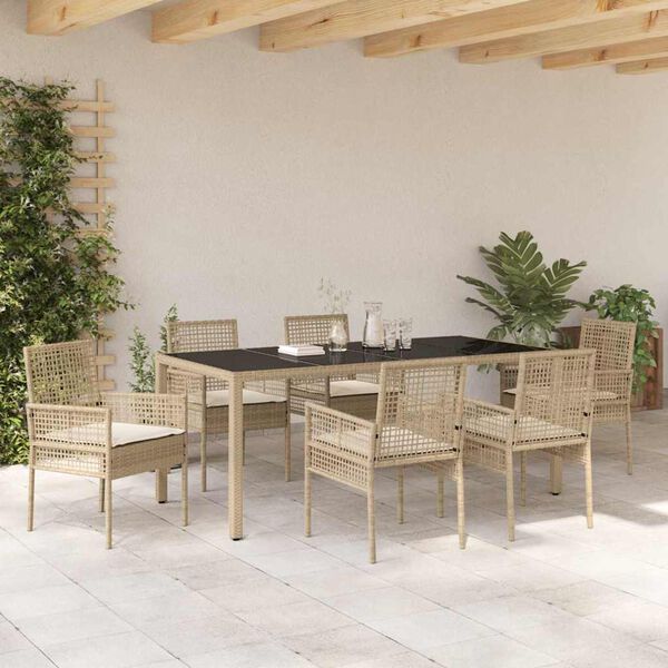 vidaXL Garten Essgruppe 7 pcs Beige Poly-Rattan