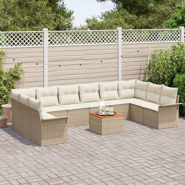 vidaXL Garten-Sofa-Set mit Kissen mit Speicher 11 pcs Beige und Creme